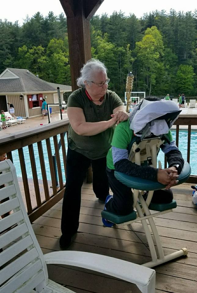 Linda Stanley | Chair Massage at 9th Retreat in Jasper | Thumbs Up Mission | Keaton Franklin Coker Foundation | Gainesville, GA